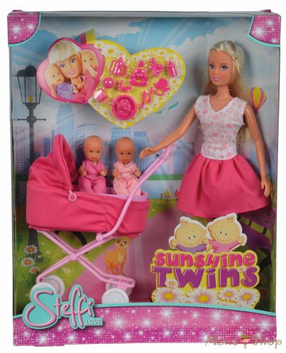 Steffi Love - Steffi baba ikrekkel és rózsaszín babakocsival