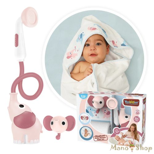 Yookidoo Elephant Baby Shower – Hordozható, Elemes Elefántos Babazuhany Lányos Szett