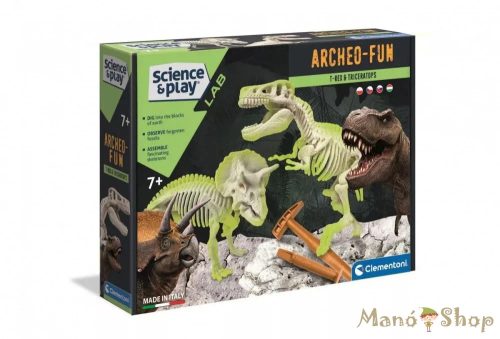 Clementoni Science Archeofun - Világító T-Rex és Triceratops