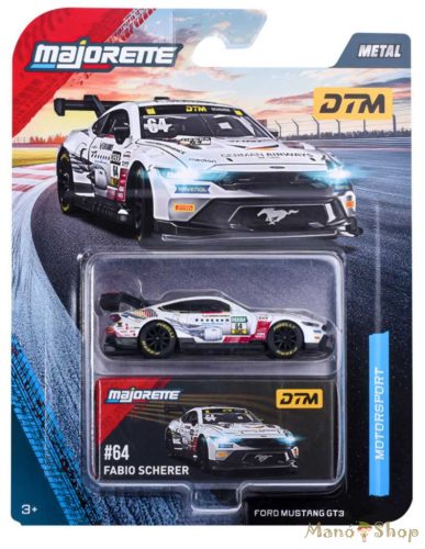 Majorette : DTM Ford Mustang GT3 #64 Fabio Scherer fém kisautó gyűjtői dobozzal 1/64