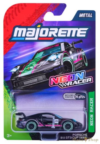 Majorette - Neon Racer Porsche 911 GT3 Cup (992) fekete/neon rózsaszín-zöld kisautó nyitható ajtókkal