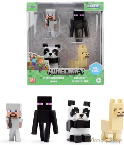 Jada Toys : MetalFigs Minecraft 4 db-os fém figura szett (Steve in Iron Armor, Enderman, Panda, Creamy Llama)