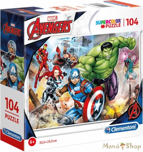 Clementoni - Super Color puzzle négyzet alakú dobozban - Marvel, A bosszúállók 104db-os Puzzle