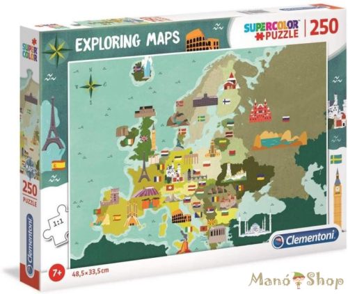 Clementoni Felfedező térkép - Európa nevezetességei 250 db-os Puzzle