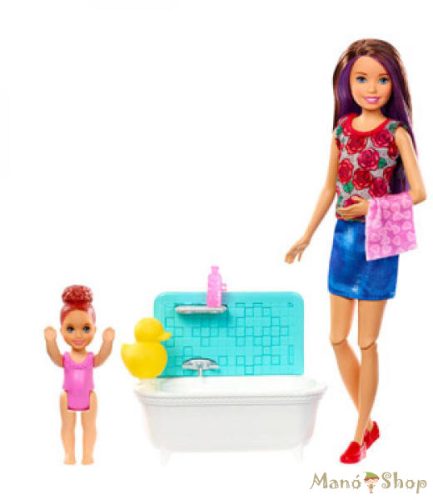 Barbie fürdető bébiszitter játékszett - barna hajú