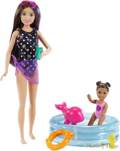 Barbie - Skipper Babysitters - lila-barna hajú bébiszitter ,kislánnyal medencével