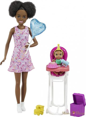 Barbie - Skipper Barna bőrű bébiszitter baba etetőszékkel