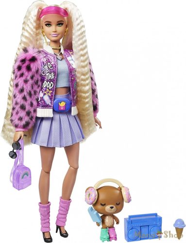 Barbie - Extravagáns barna szőke baba baseball kabátban macival 