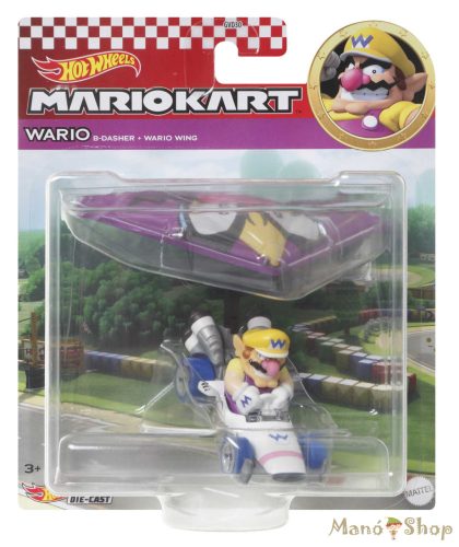 Hot Wheels : Mario Kart : Wario B-Dasher + Wario Wing fém gokart vitorlázóval