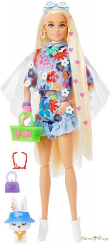 Barbie Extravagáns baba - Virágmintás ruhűban nyuszival