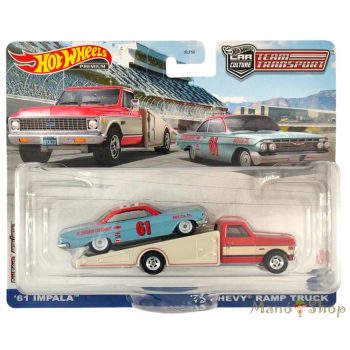   Hot Wheels Premium Team Transport - '61 Impala / '72 Chevy Ramp Truck szállító autó