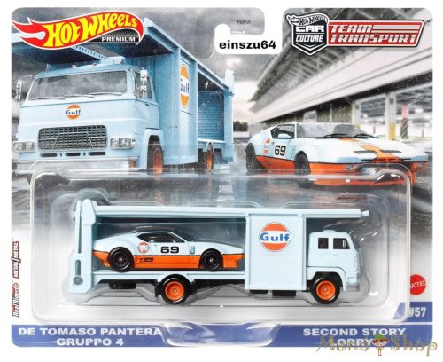 Hot Wheels Premium Team Transport - De Tomaso Pantera Gruppo 4 / Second Story Lorry szállítóautó