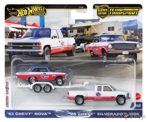 Hot Wheels Premium Team Transport - '63 Chevy Nova / '88 Siverado 3500 szállító autó