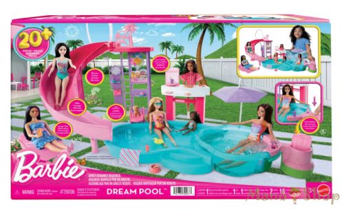 Barbie: Medencés Buli Játékszett Csúszdával És +20 Kiegészítővel (JFP01)
